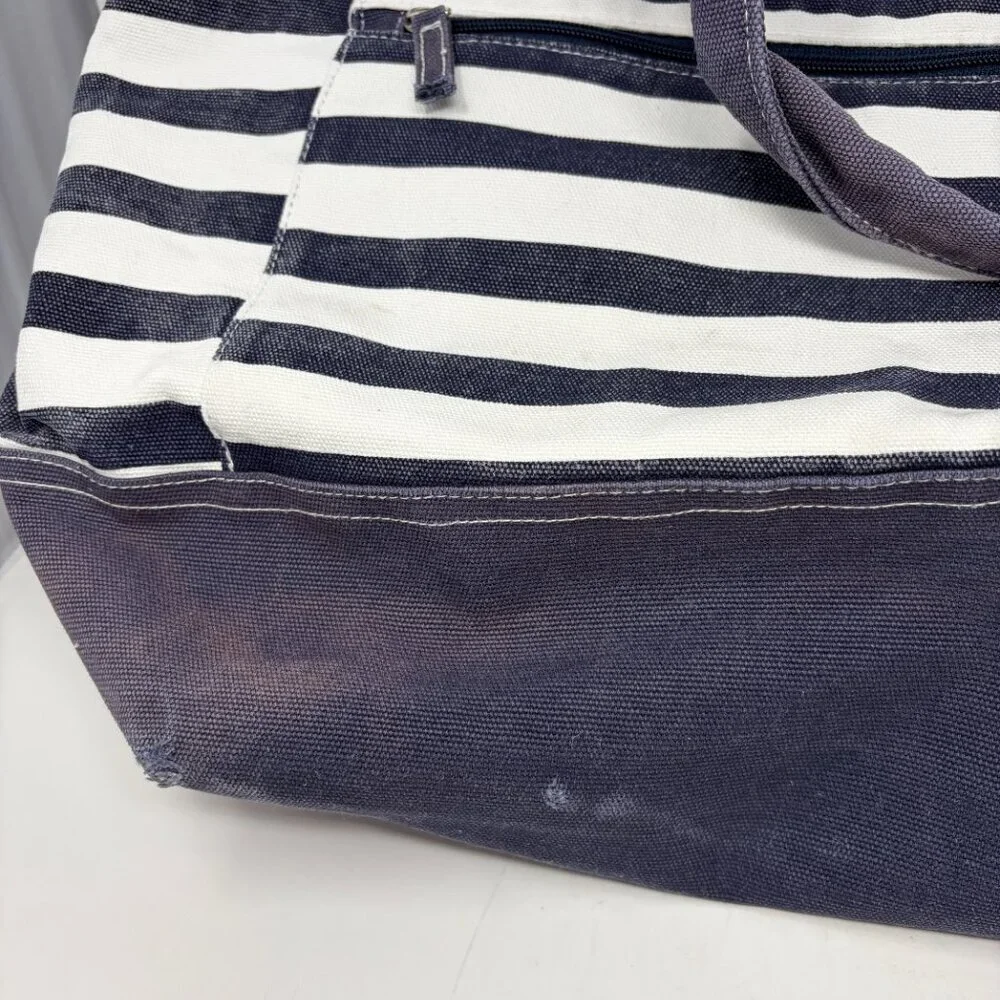 Pottery Barn Kids tote bag large blue white stripe preppy P pink monogram cotton